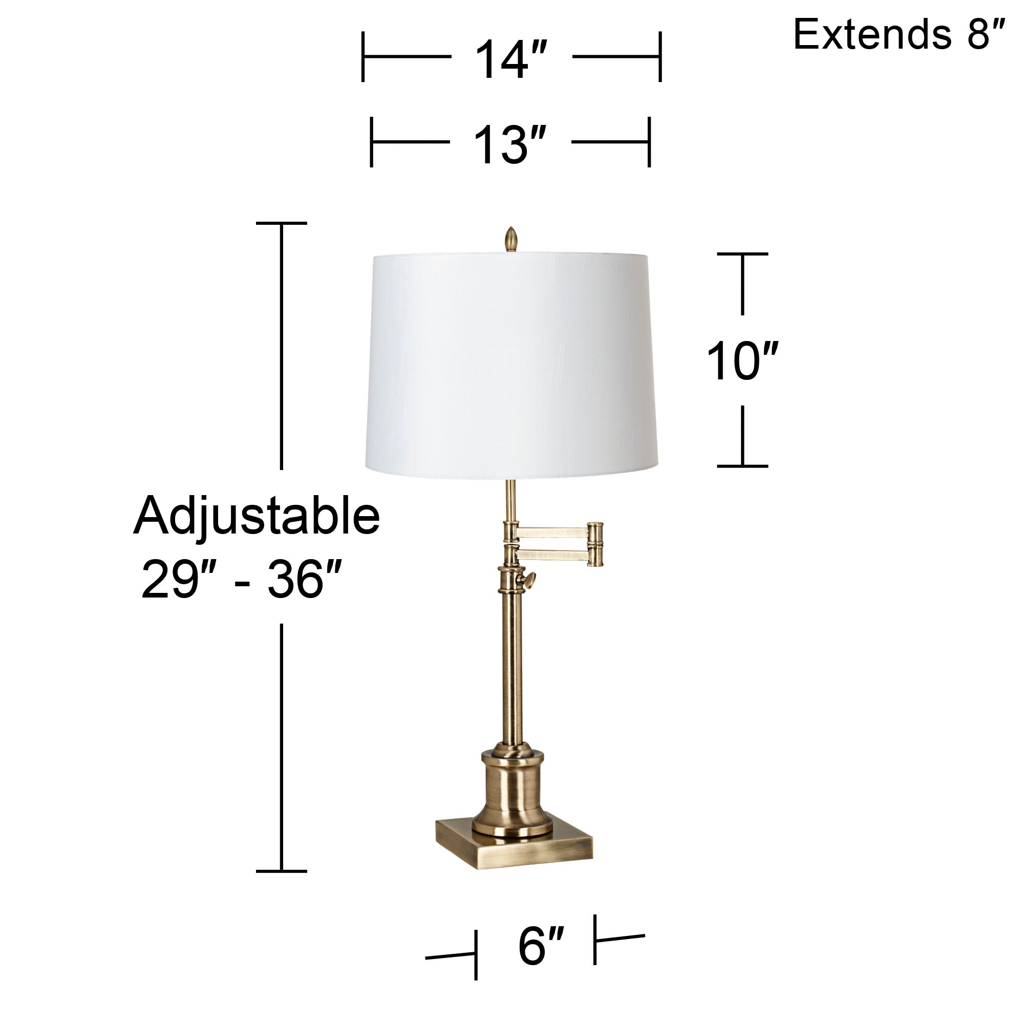 Image 6 Regency Hill Westbury White Shade Brass Adjustable Swing Arm Lamp more views