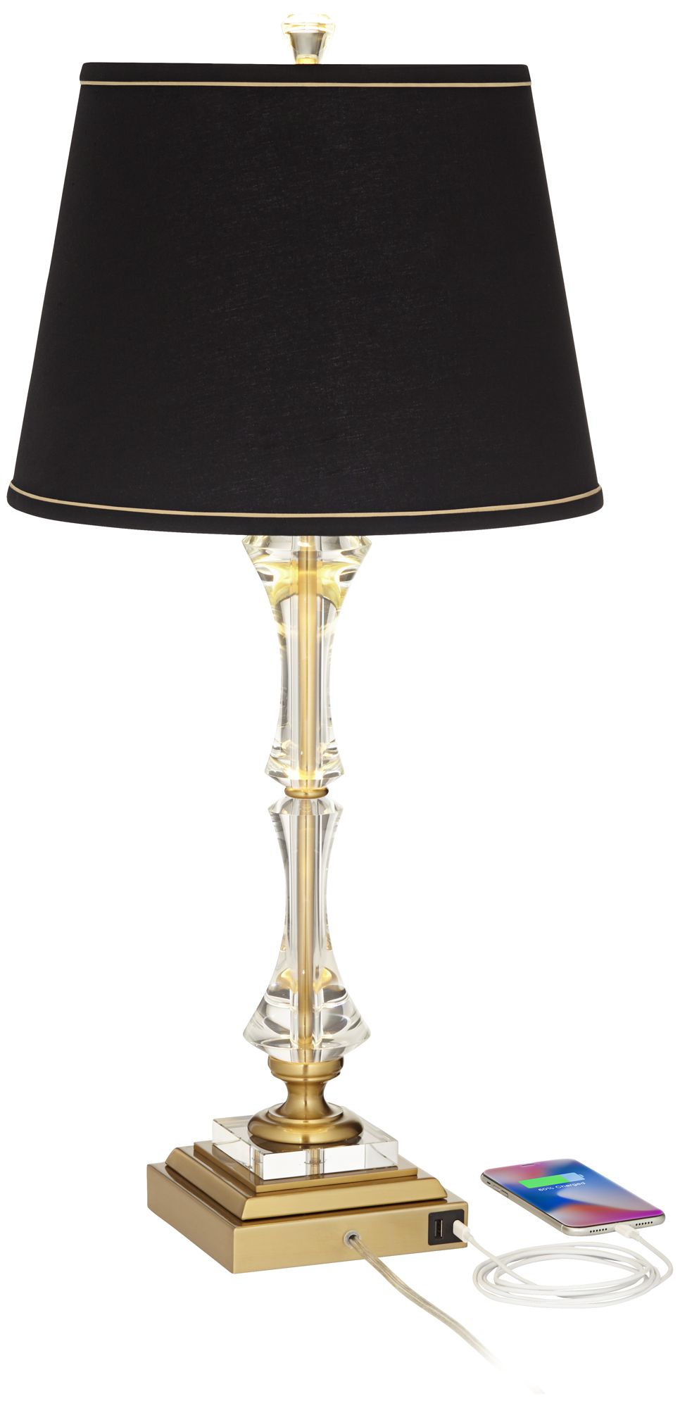 Image 3 Regency Hill Windsor 32" Gold and Crystal Traditional USB Table Lamp more views