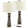 Regency Hill Wood Grain Rustic Modern USB Table Lamps Set of 2