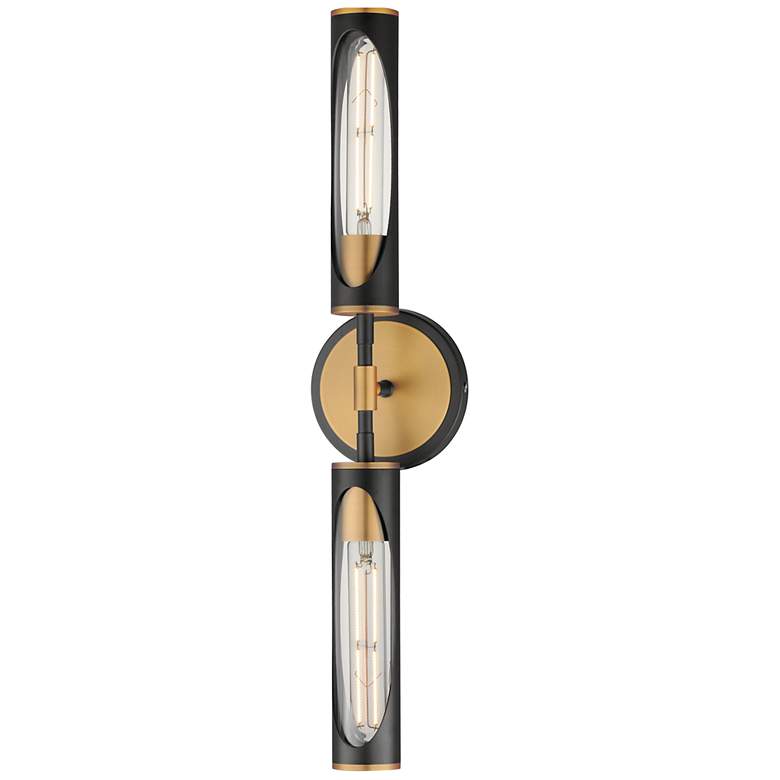 Image 1 Regent 24"H Black and Antique Brass 2-Light LED Wall Sconce