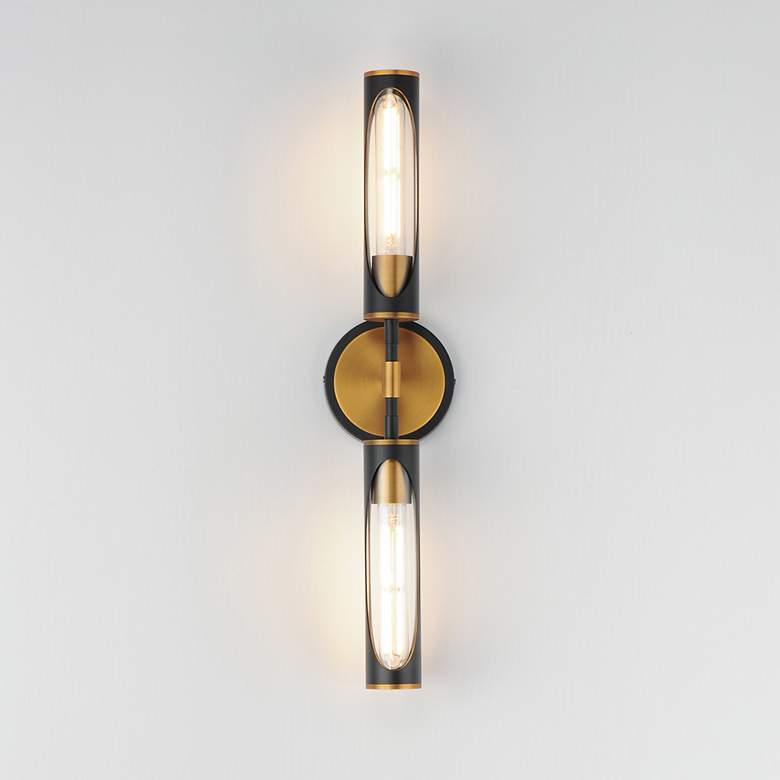 Image 3 Regent 24"H Black and Antique Brass 2-Light LED Wall Sconce more views