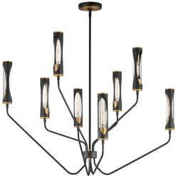 Regent 40"W Black and Antique Brass 8-Light LED Chandelier