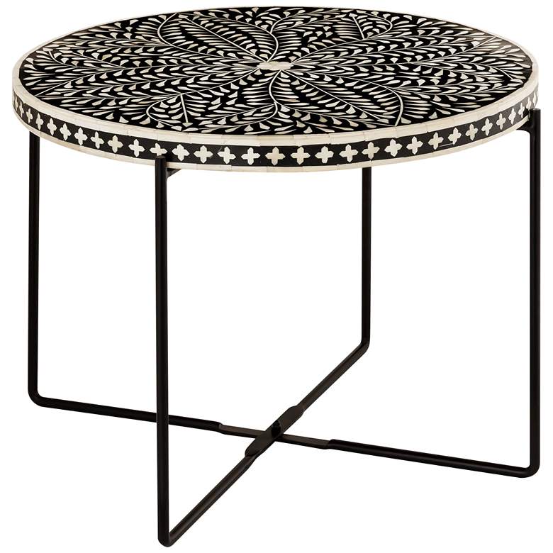 Image 1 Regina 24"W Black and White Bone-Inlay Round Cocktail Table