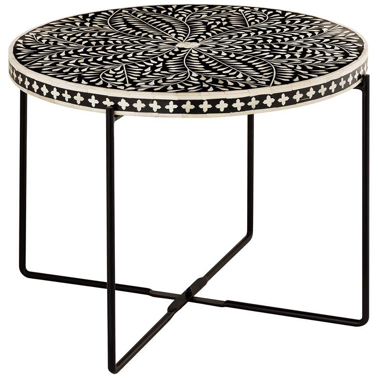 Image 1 Regina 24 inchW Black and White Bone-Inlay Round Cocktail Table