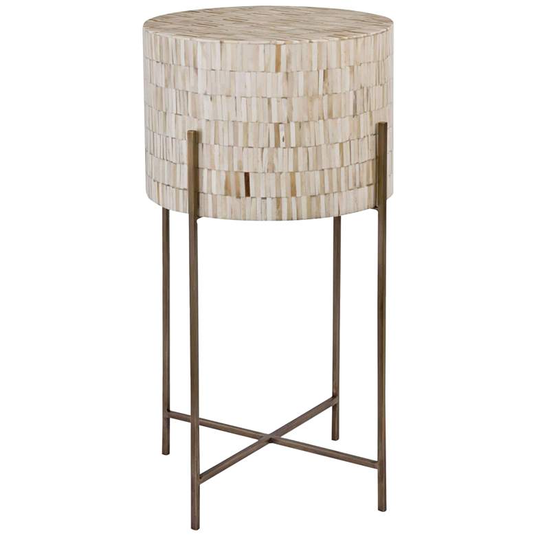 Image 1 Regina Andrew Design 14"W Bone and Brass Drum Accent Table