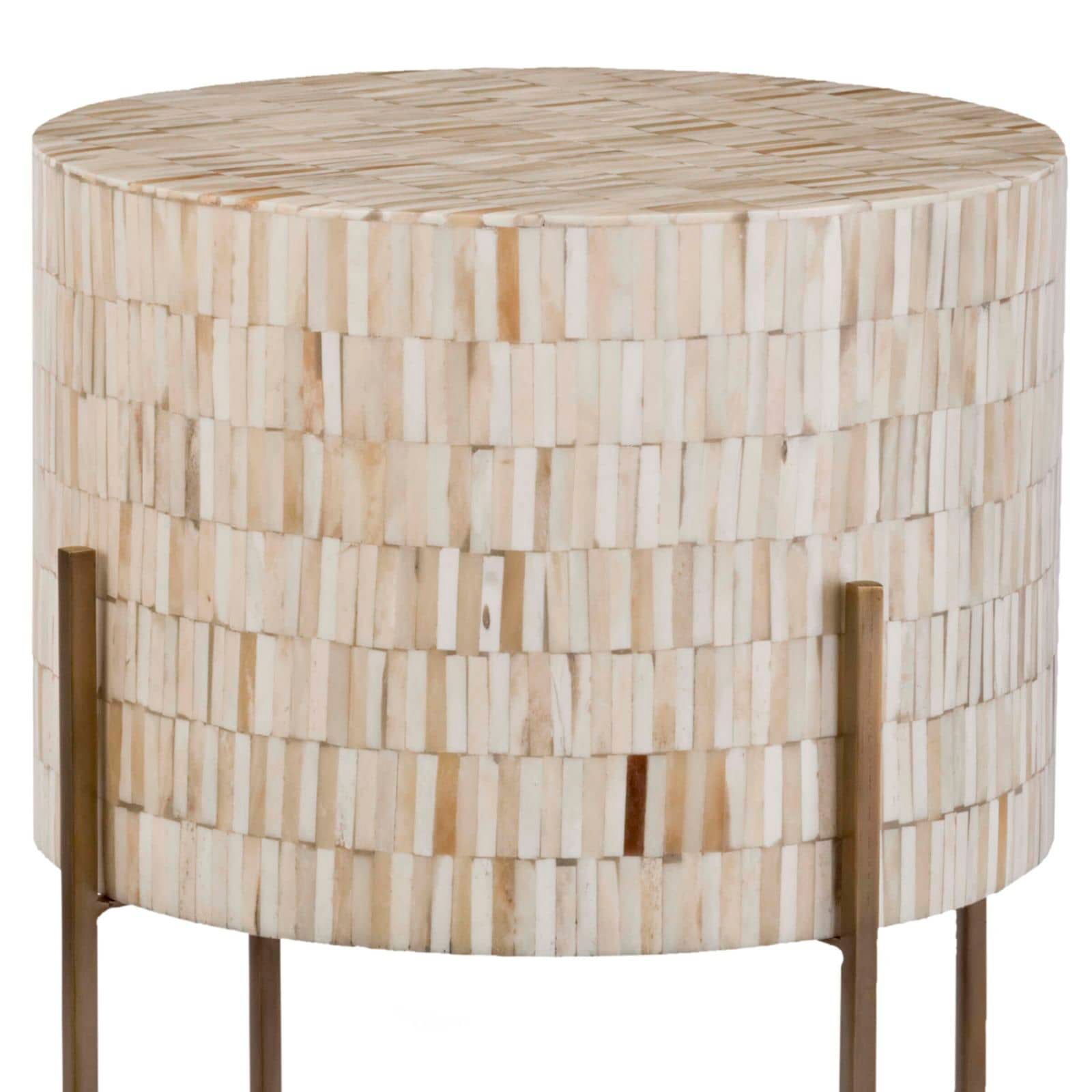 Image 4 Regina Andrew Design 14"W Bone and Brass Drum Accent Table more views