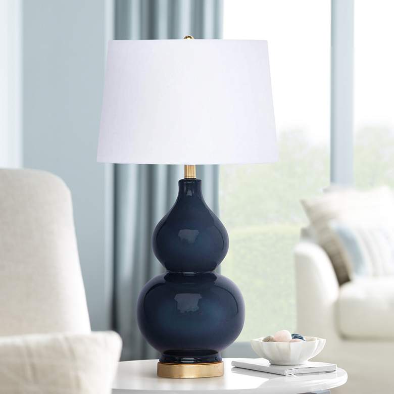 Image 1 Regina Andrew Madison 27" Double Gourd Blue Ceramic Table Lamp