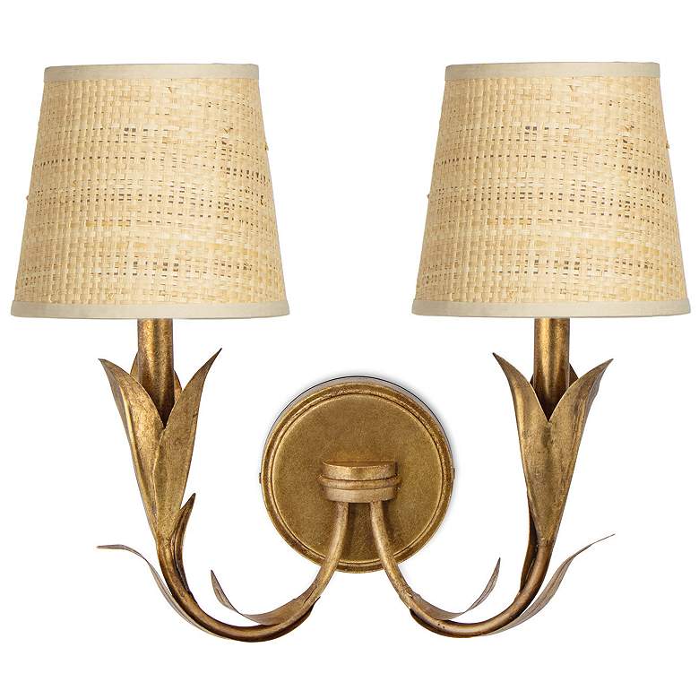 Image 1 Regina Andrew River Reed Sconce Double (Antique Gold Leaf, Rattan Shade)