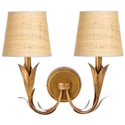 Regina Andrew River Reed Sconce Double (Antique Gold Leaf, Rattan Shade)
