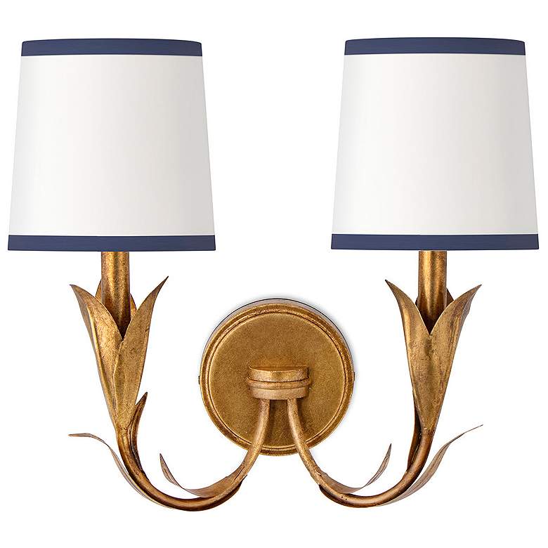Image 1 Regina Andrew River Reed Sconce Double (Antique Gold Leaf with Navy Shade)
