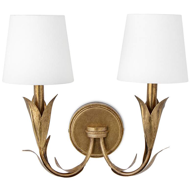 Image 1 Regina Andrew River Reed Sconce Double (Antique Gold, Natural Linen Shade)