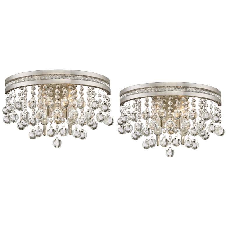 Image 1 Regina Brushed Nickel 9 1/2"H 2-Light Crystal Wall Sconce Set of 2