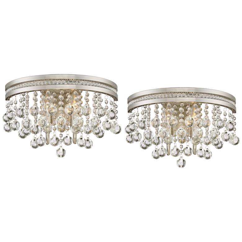 Image 1 Regina Brushed Nickel 9 1/2 inchH 2-Light Crystal Wall Sconce Set of 2