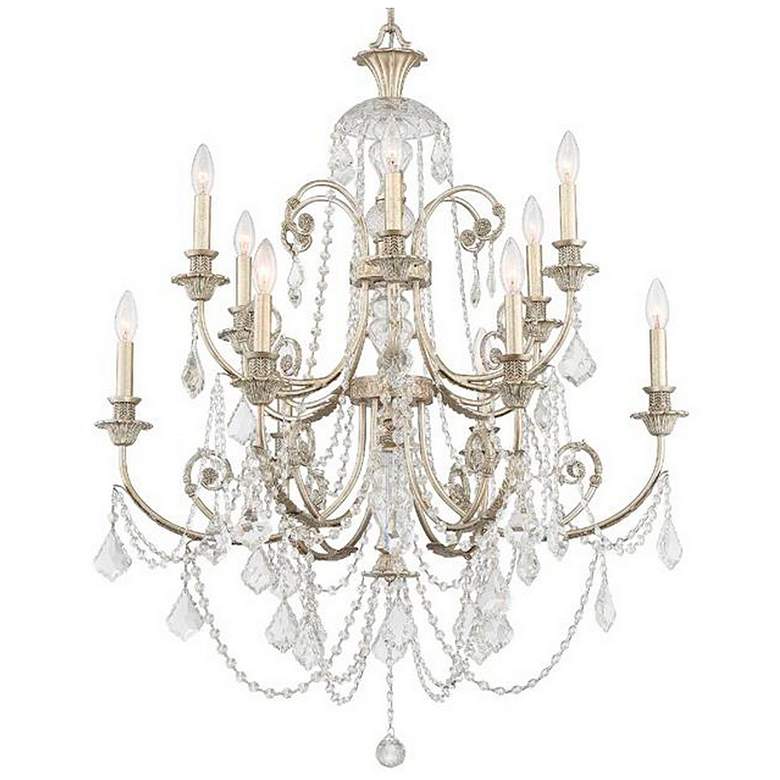 Image 2 Regis 32 inch Wide 12-Light Olde Silver and Crystal Chandelier