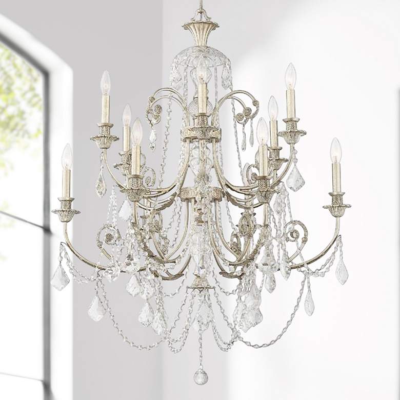 Image 1 Regis 32" Wide 12-Light Olde Silver and Crystal Chandelier