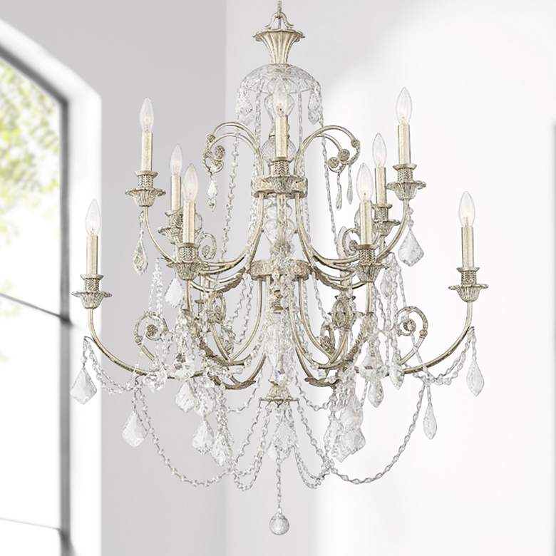 Image 1 Regis 32 inch Wide 12-Light Olde Silver and Crystal Chandelier