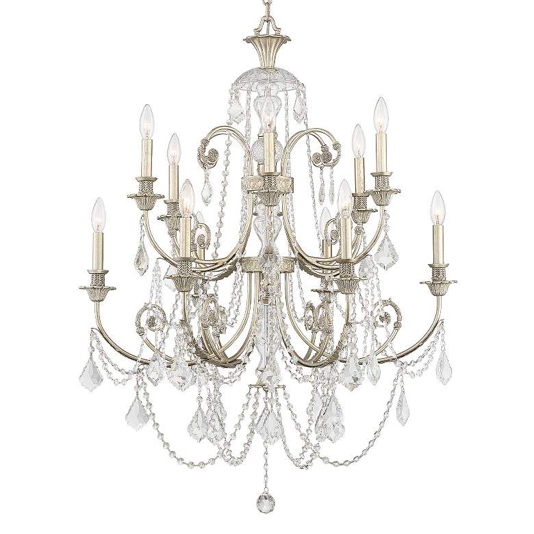 Image 3 Regis 32 inch Wide 12-Light Olde Silver and Crystal Chandelier more views