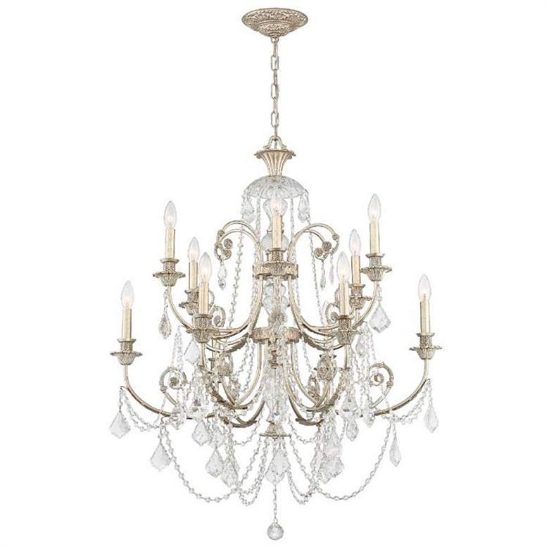 Image 4 Regis 32 inch Wide 12-Light Olde Silver and Crystal Chandelier more views