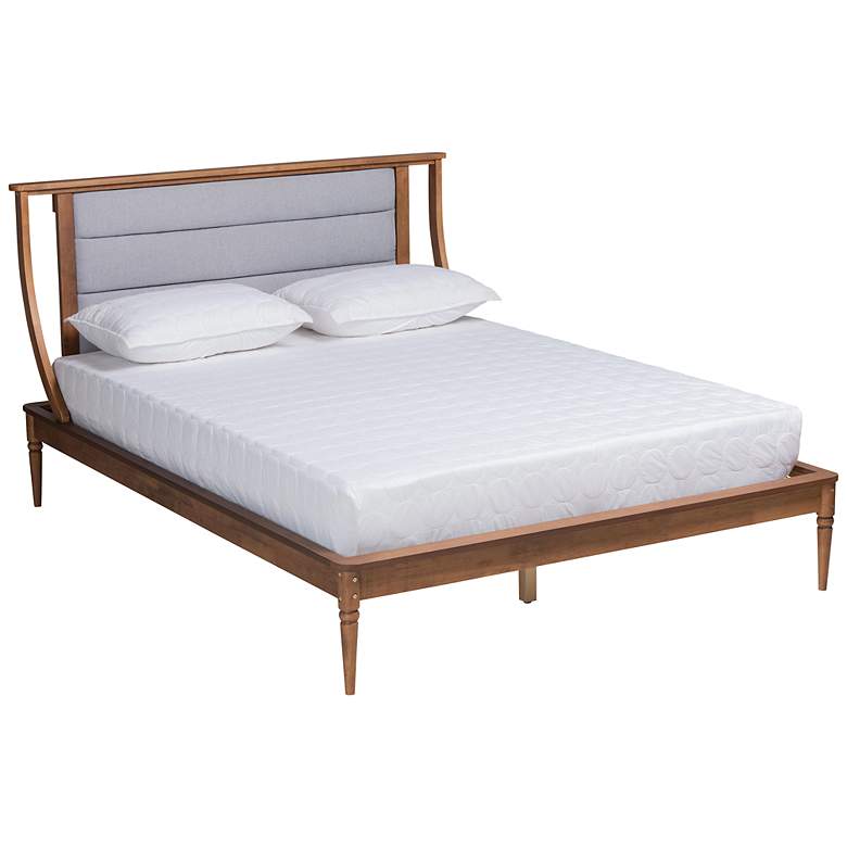 Image 2 Regis Light Gray Fabric Walnut Brown Full Size Platform Bed