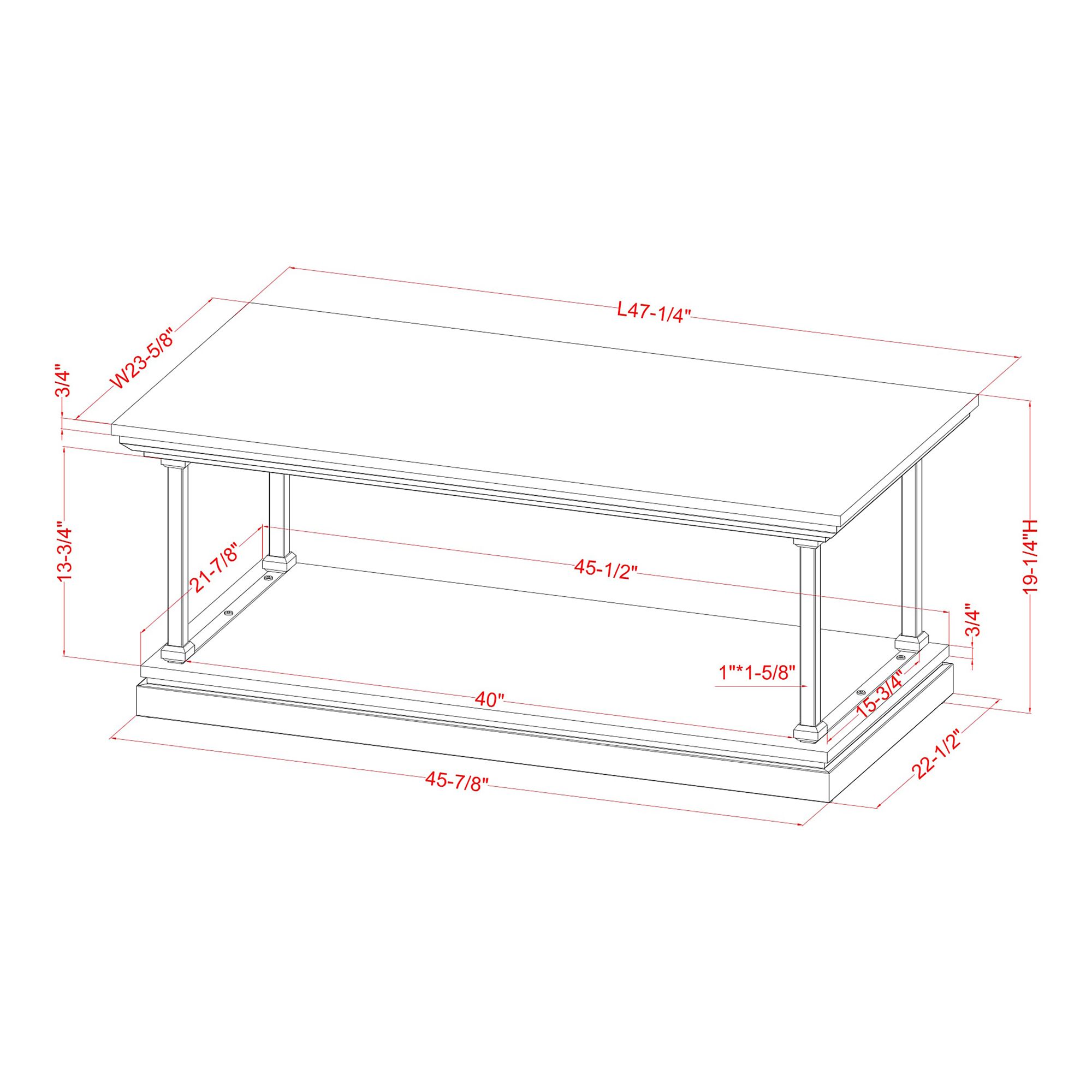 Regorra 47 1/4"W Antique White Black 1-Shelf Coffee Table