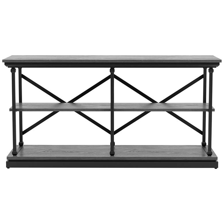 Image 2 Regorra 59 inchW Antique Gray and Black 2-Shelf Console Table