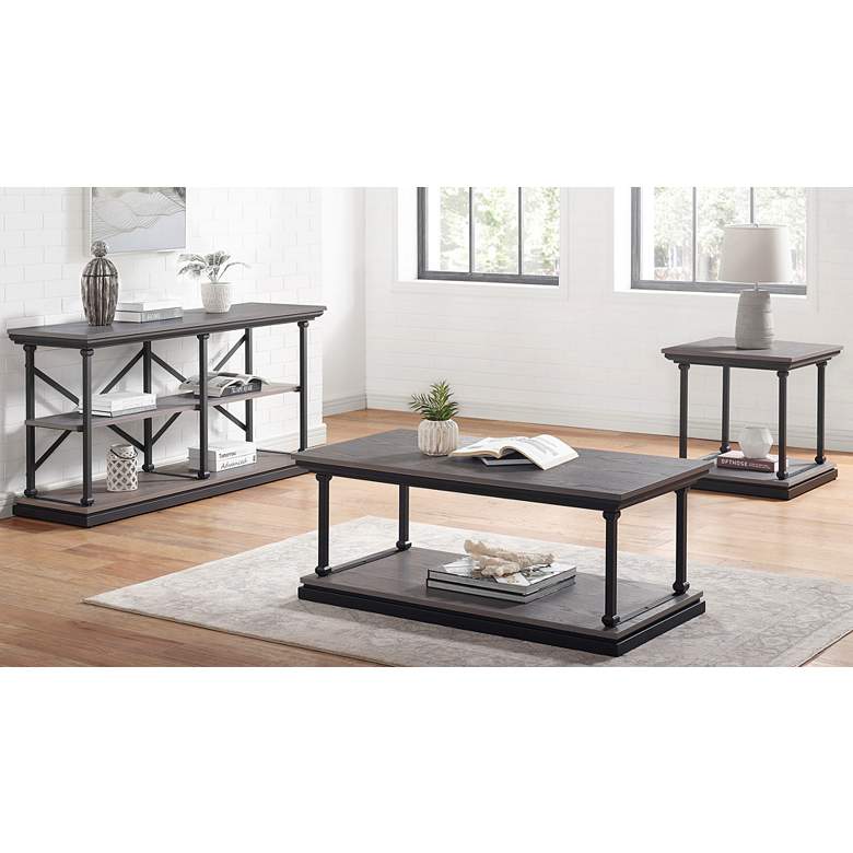 Image 7 Regorra 59"W Antique Gray and Black 2-Shelf Console Table more views