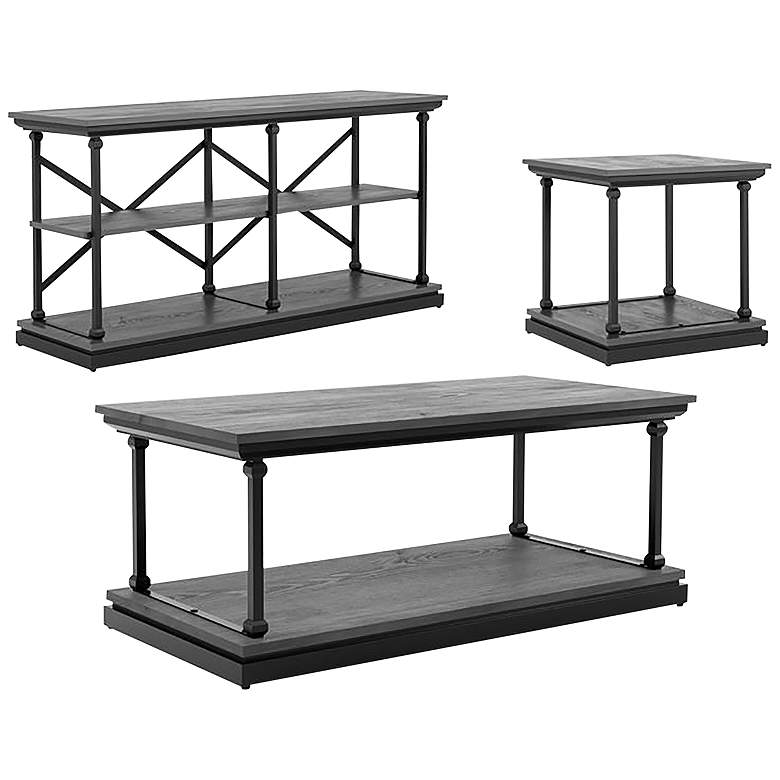 Image 2 Regorra Gray and Black 3-Piece Shelf Coffee Table Set