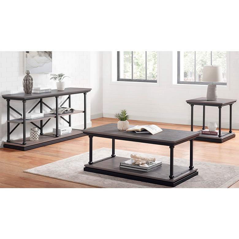 Image 1 Regorra Gray and Black 3-Piece Shelf Coffee Table Set