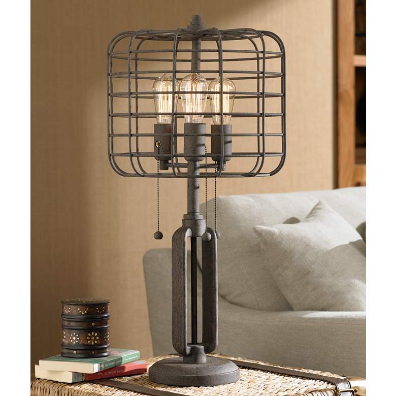 Image 1 Reilly Edison Bulb Rust Metal Table Lamp with Dimmable LEDs