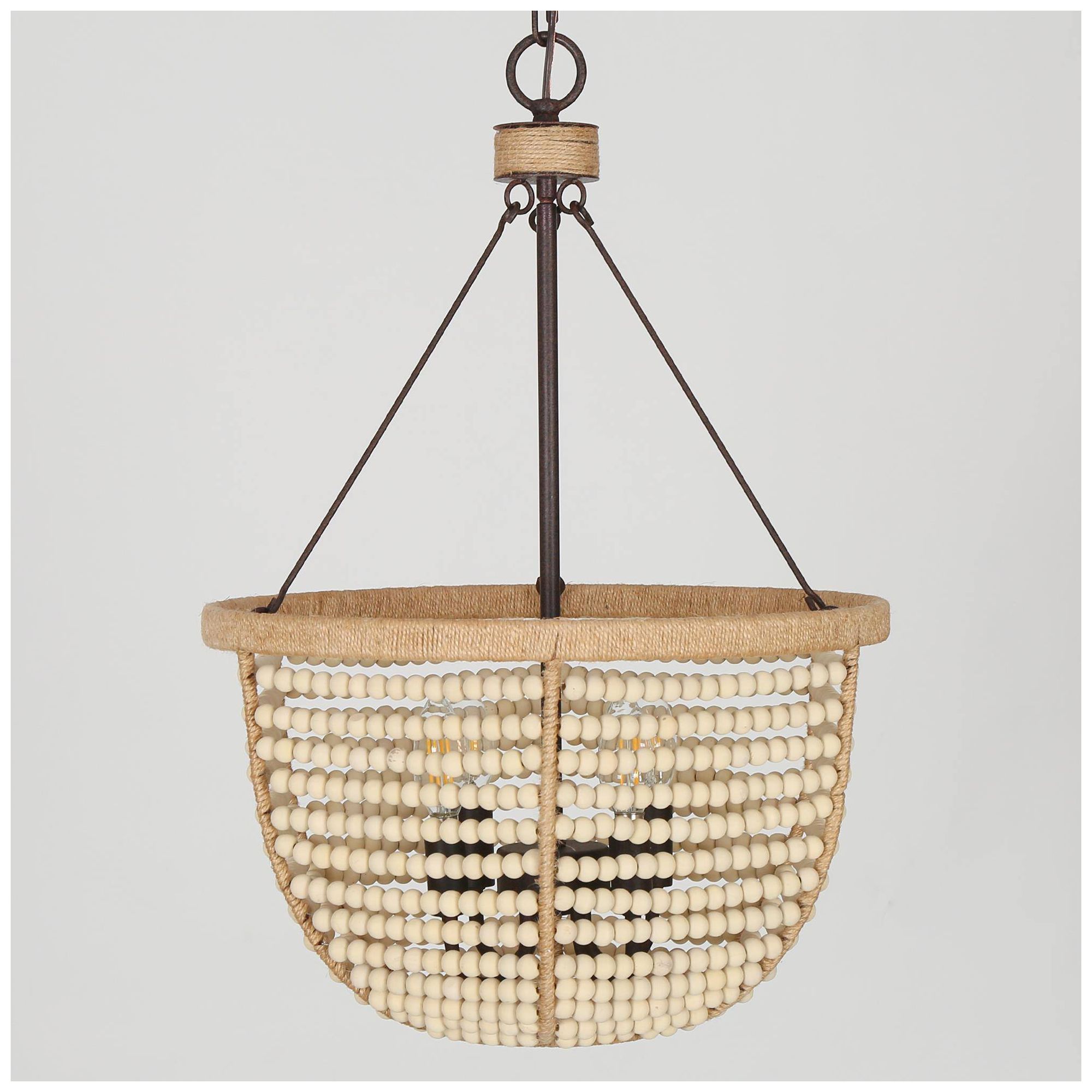 Reina 16 1/2" Wide Rusted Iron and Wood Beads 4-Pendant