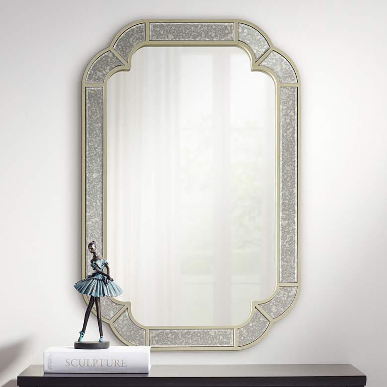 Image 1 Reina 23 1/2 inch x 38 1/2 inch Dark Champagne Rounded Edge Wall Mirror