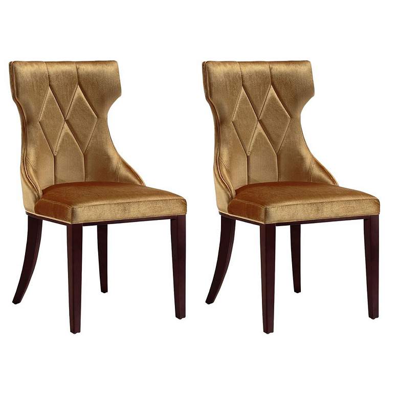 Image 1 Reine Antique Gold and Walnut Velvet Dining Chair (Set of Two)