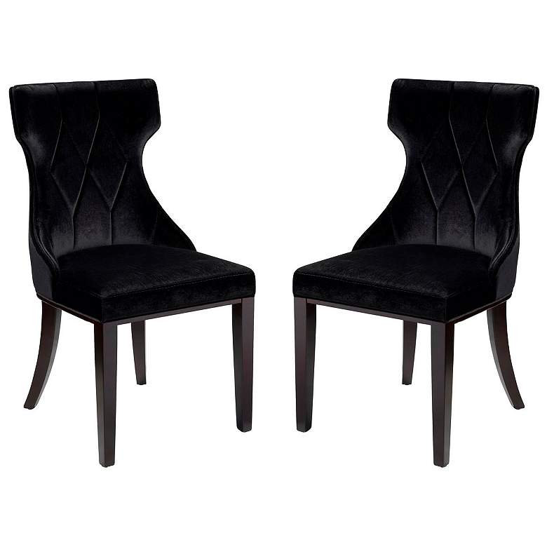 Image 1 Reine Black and Walnut Velvet Dining Chair (Set of Two)