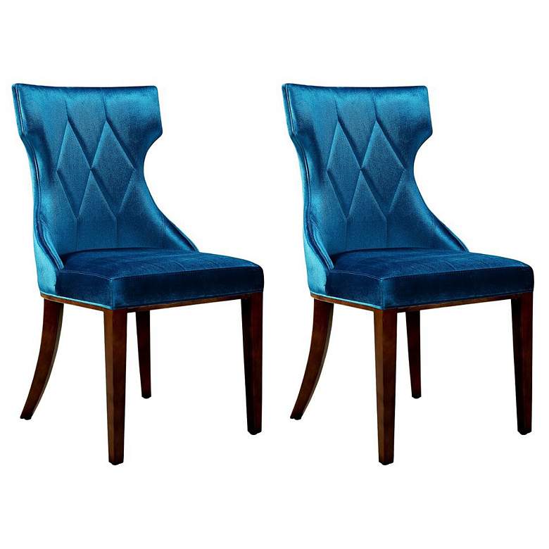 Image 1 Reine Cobalt Blue and Walnut Velvet Dining Chair (Set of Two)