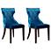 Reine Cobalt Blue and Walnut Velvet Dining Chair (Set of Two)