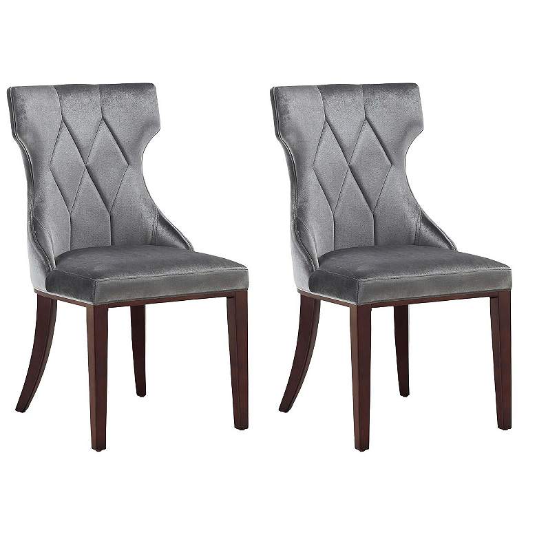 Image 1 Reine Grey and Walnut Velvet Dining Chair (Set of Two)