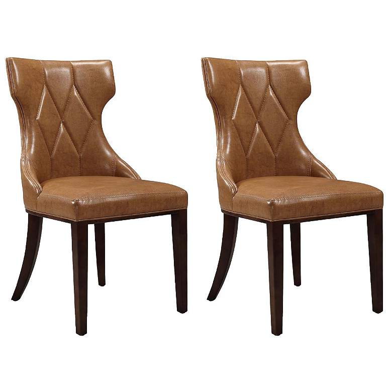 Image 1 Reine Saddle and Walnut Faux Leather Dining Chair (Set of Two)