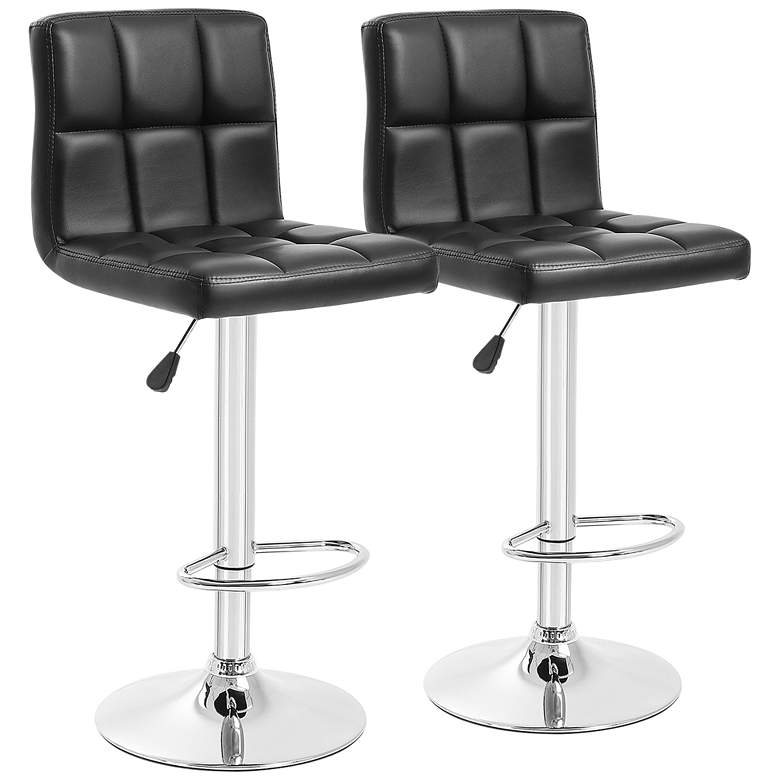 Image 2 Reiner Black Faux Leather Adjustable Bar Stools Set of 2