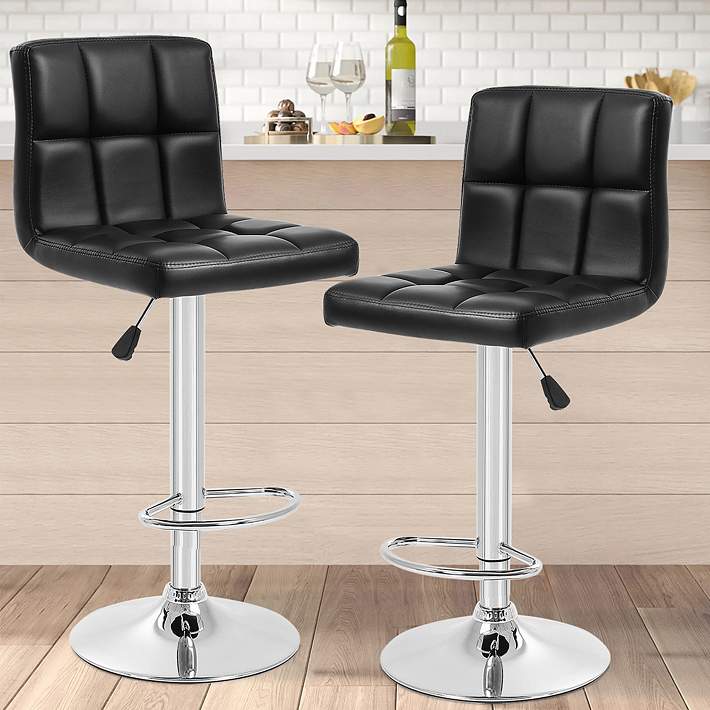 Reiner Black Faux Leather Adjustable Bar Stools Set of #0988E
