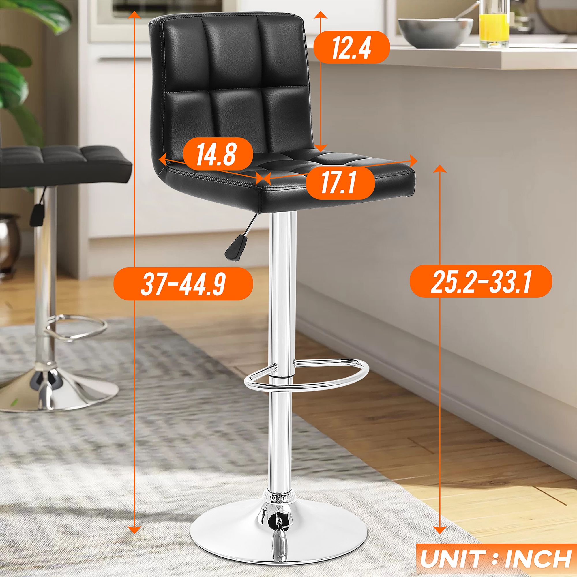 Reiner Black Faux Leather Adjustable Bar Stools Set of 2