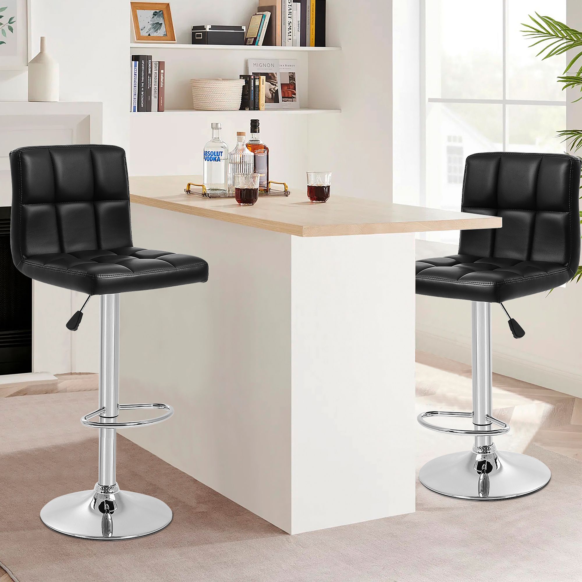 Reiner Black Faux Leather Adjustable Bar Stools Set of 2