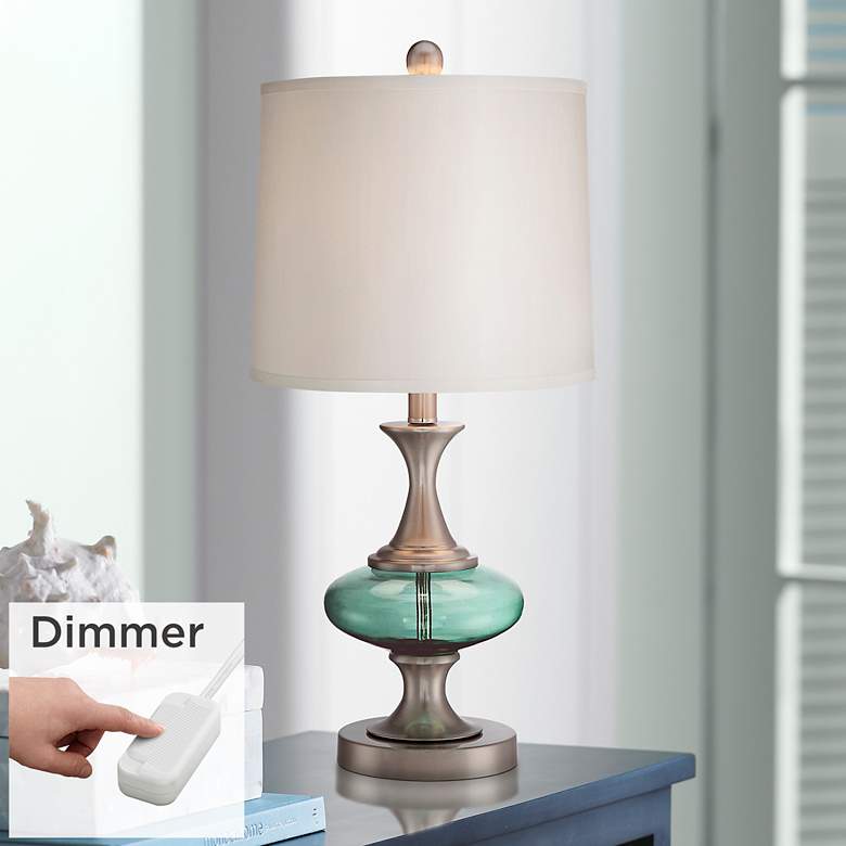 Reiner Blue-Green Glass Table Lamp with Table Top Dimmer