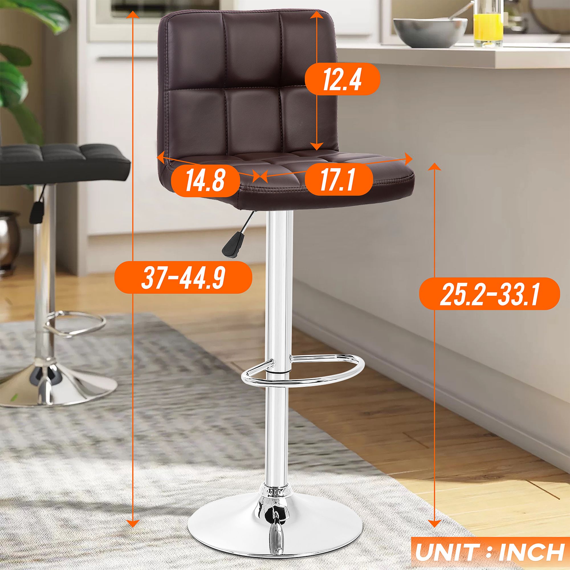 Reiner Brown Faux Leather Adjustable Bar Stools Set of 2