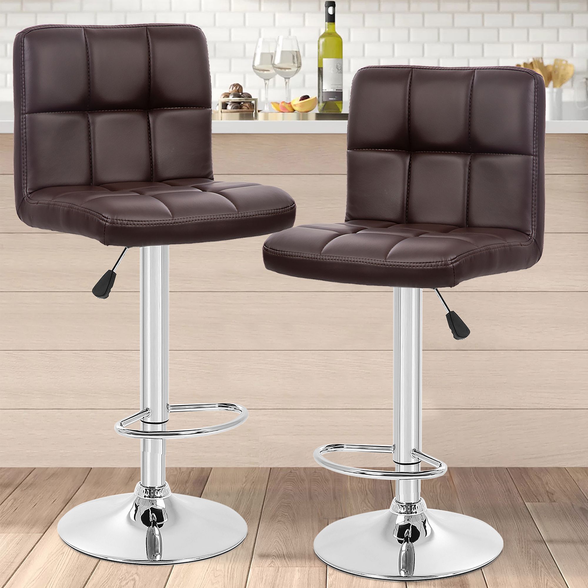 Reiner Brown Faux Leather Adjustable Bar Stools Set of 2