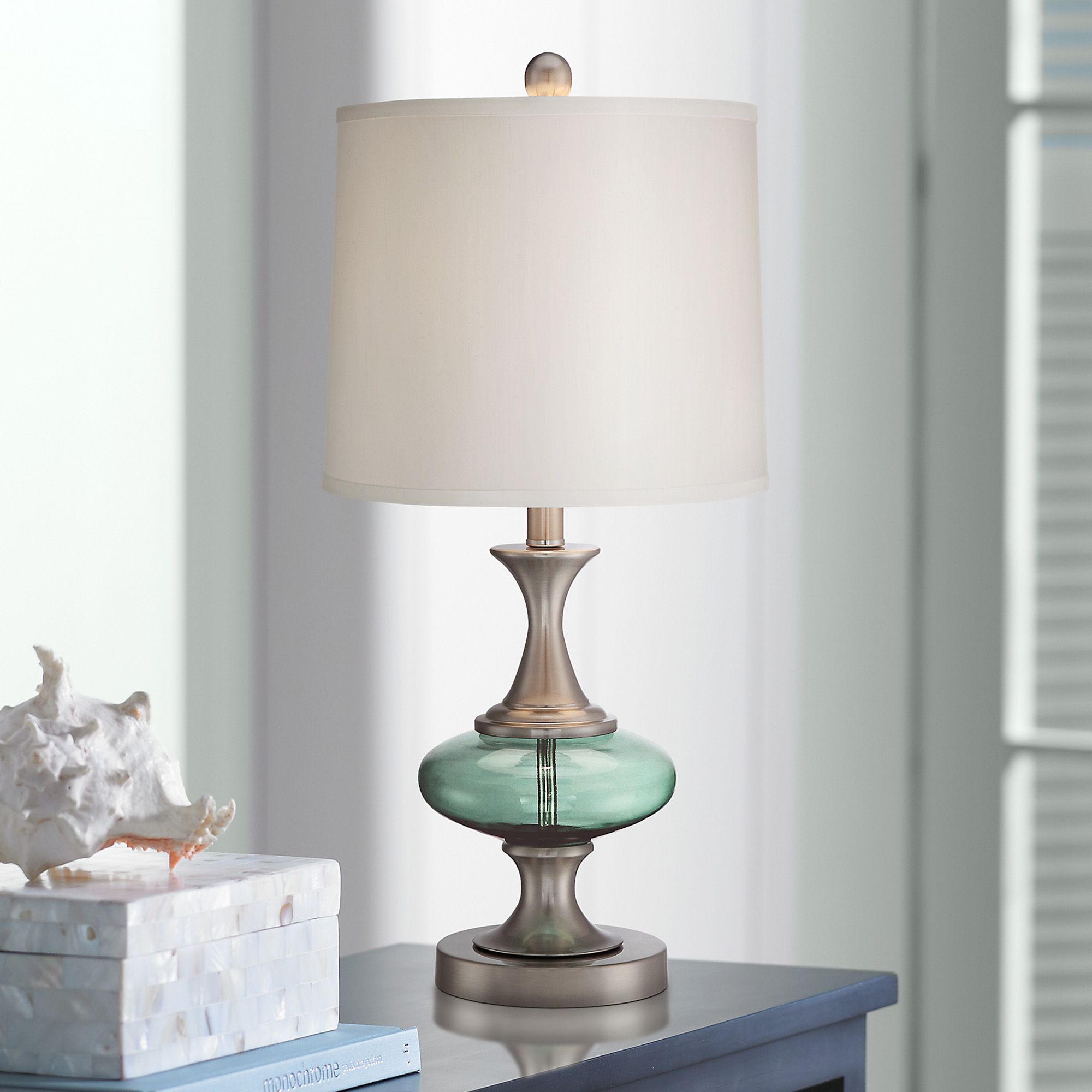 blue green glass table lamps