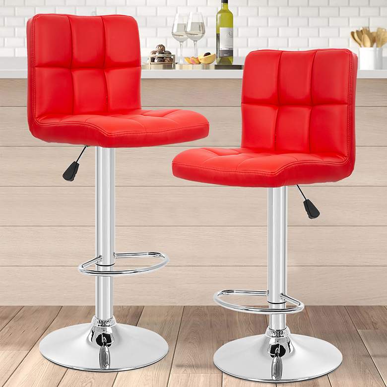 Image 1 Reiner Red Faux Leather Swivel Adjustable Stools Set of 2