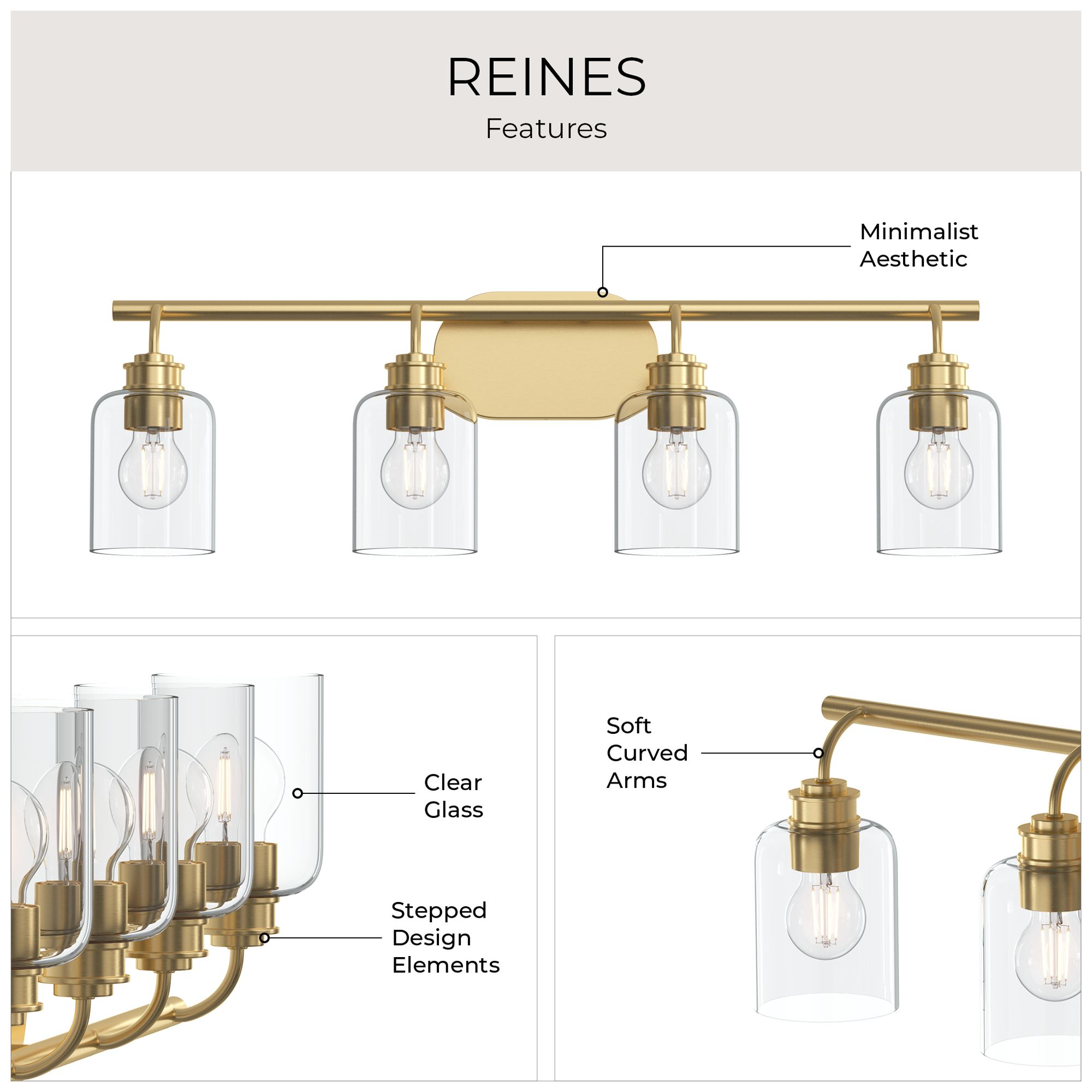Reines Four-Light Bath Vanity with Clear Glass Shades