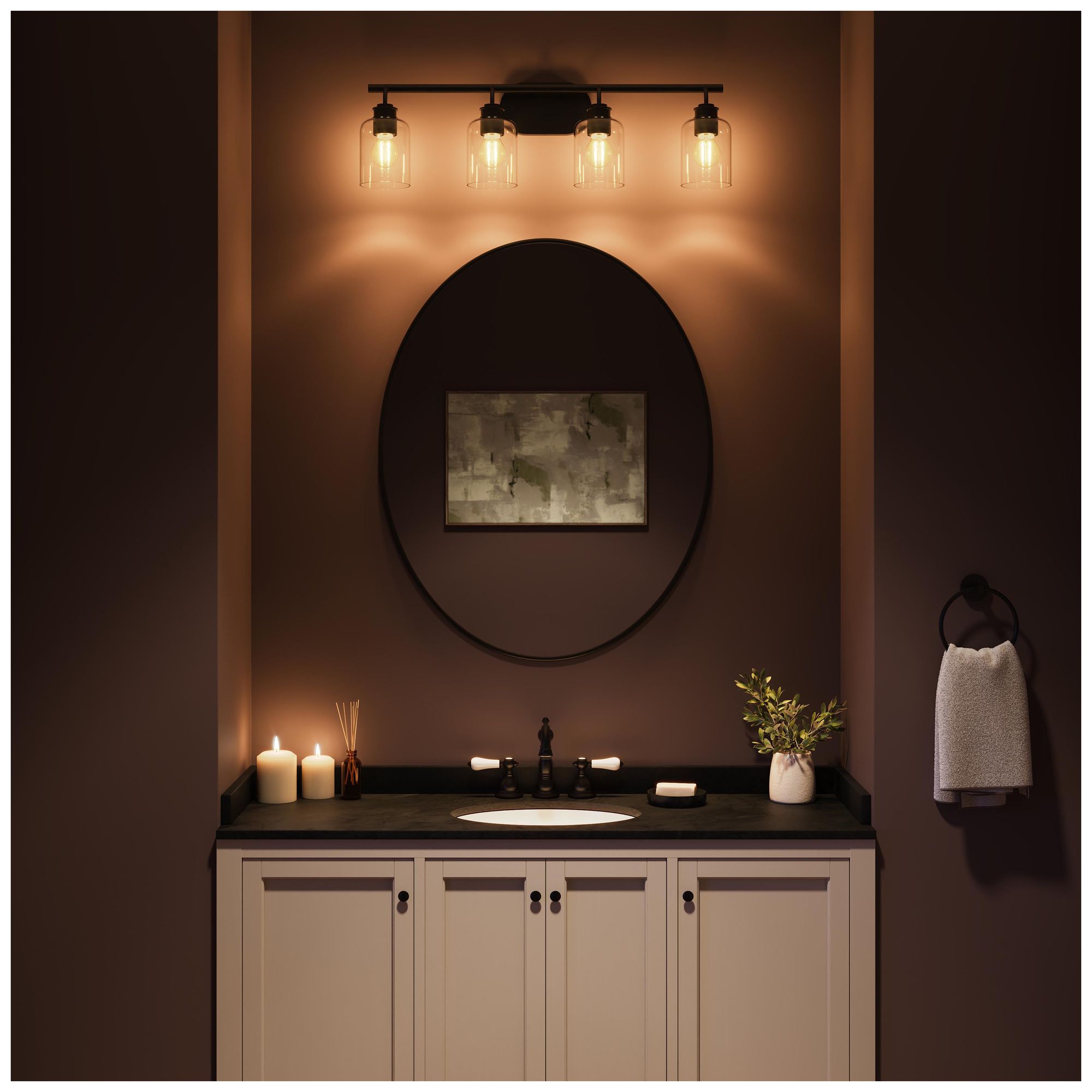 Reines Four-Light Bath Vanity with Clear Glass Shades