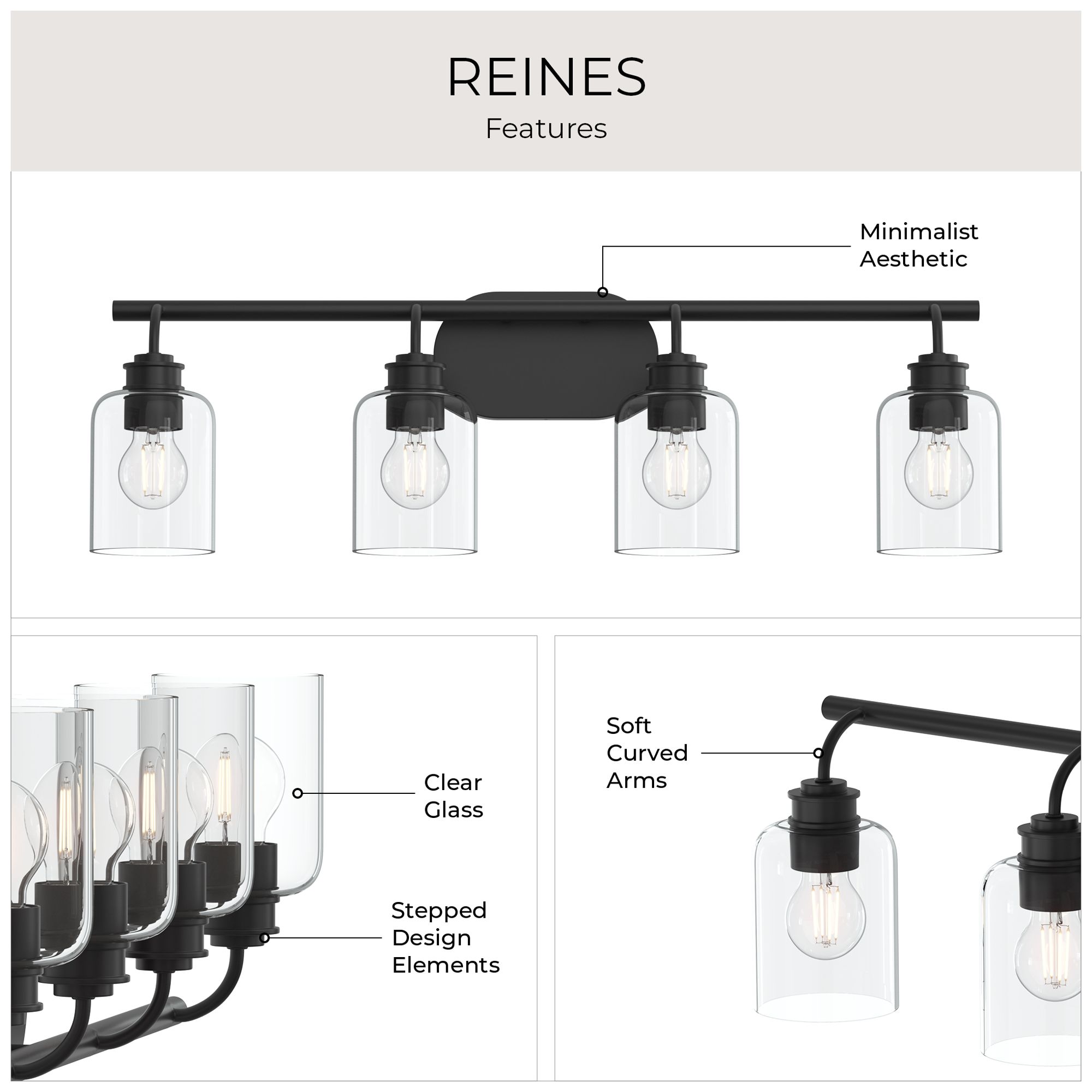 Reines Four-Light Bath Vanity with Clear Glass Shades