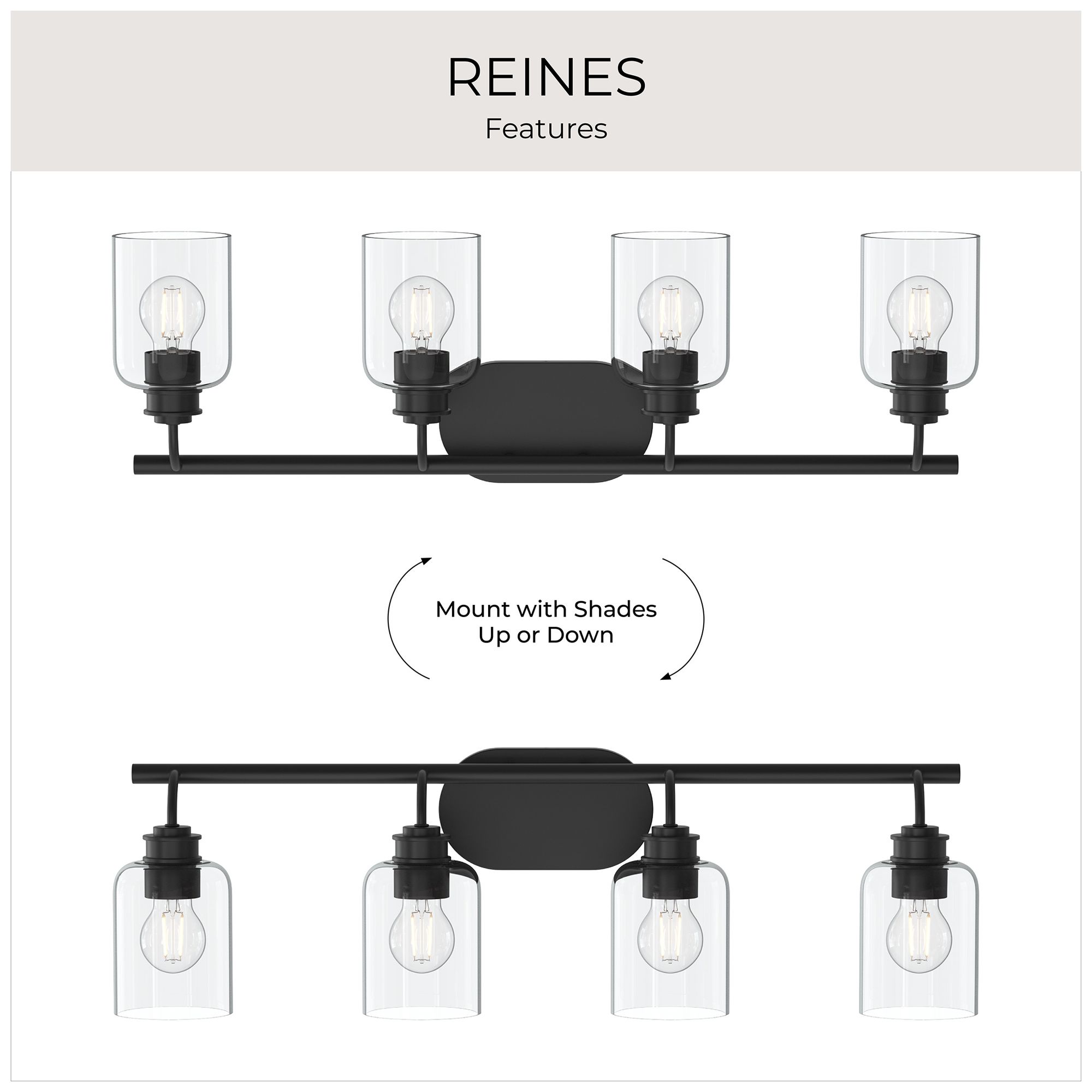 Reines Four-Light Bath Vanity with Clear Glass Shades